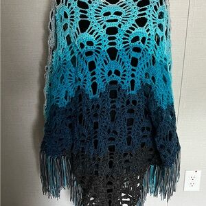 Blue Ombre Crochet Skull Poncho